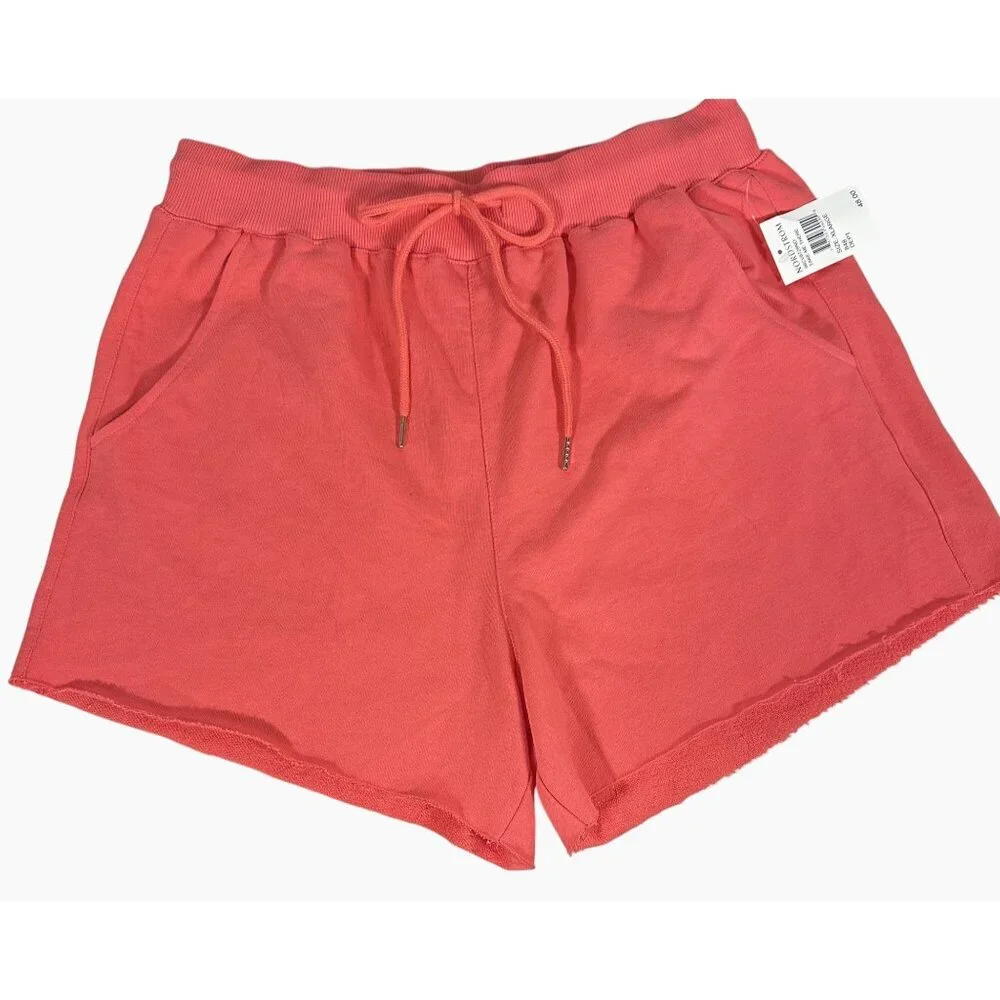 BLANKNYC Cotton Terry Drawstring Frayed Hem‎ Salmon Shorts NWT Size XL